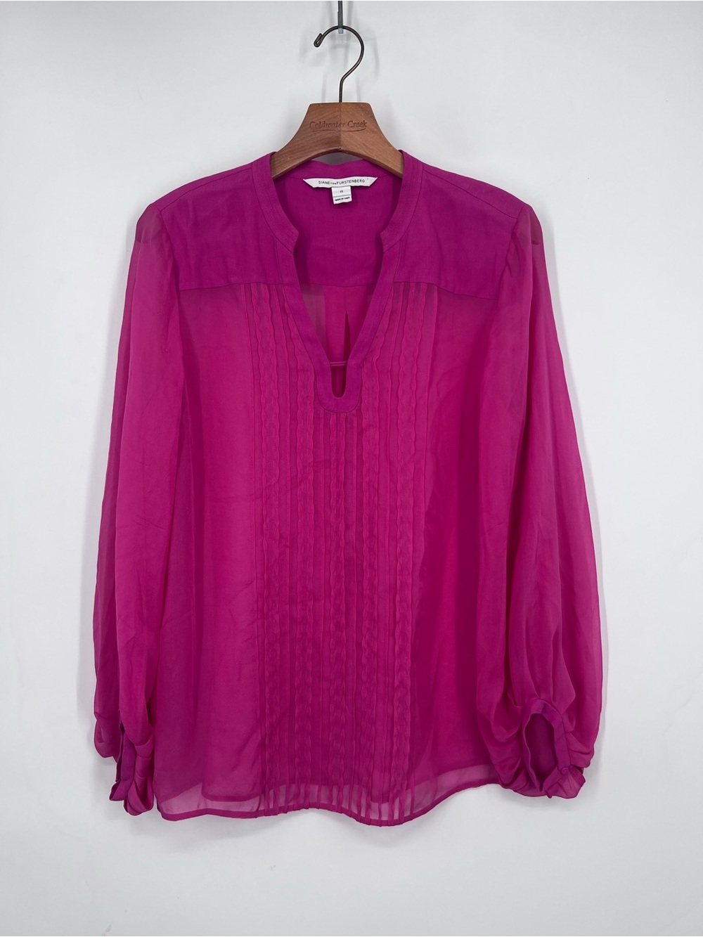 DVF Diane Von Furstenberg Bright Pink Silk Tanyana Sheer Blouse 10